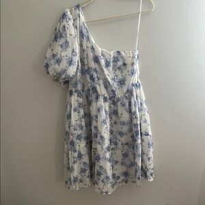 ARULA One Shoulder White and Blue Dress
